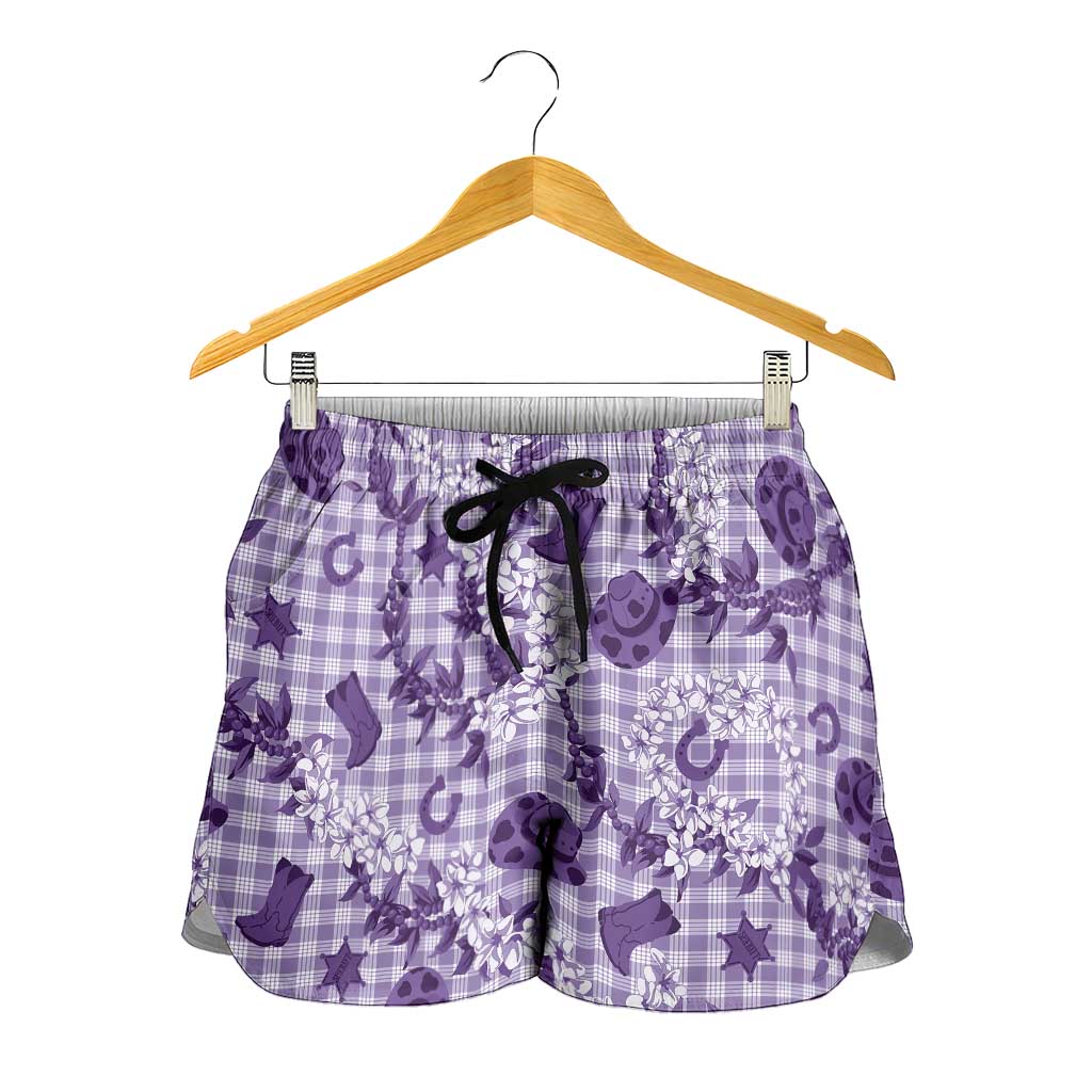 Mokihana Maile Ilima Leis Paniolo Palaka Shorts for Women Hawaiian Poni Spirit LT9 - Polynesian Pride