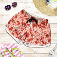 Mokihana Maile Ilima Leis Paniolo Palaka Shorts for Women Hawaiian Ulaula Spirit LT9 Red - Polynesian Pride