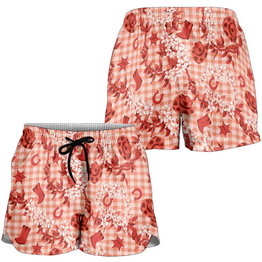 Mokihana Maile Ilima Leis Paniolo Palaka Shorts for Women Hawaiian Ulaula Spirit LT9 - Polynesian Pride