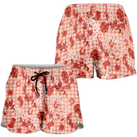 Mokihana Maile Ilima Leis Paniolo Palaka Shorts for Women Hawaiian Ulaula Spirit LT9 - Polynesian Pride