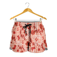 Mokihana Maile Ilima Leis Paniolo Palaka Shorts for Women Hawaiian Ulaula Spirit LT9 - Polynesian Pride