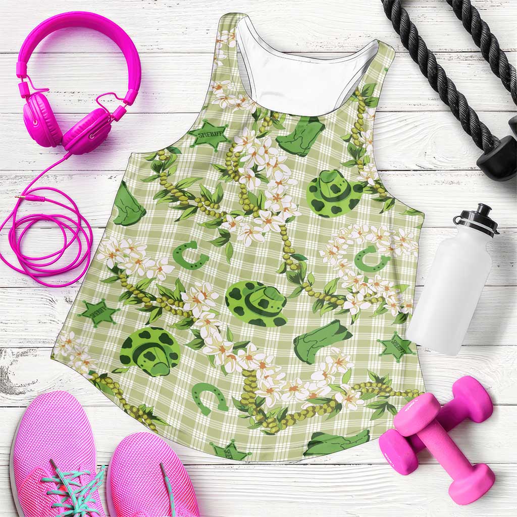 Mokihana Maile Ilima Leis Paniolo Palaka Women Racerback Tank Hawaiian Omaomo Ala Spirit LT9 Green - Polynesian Pride