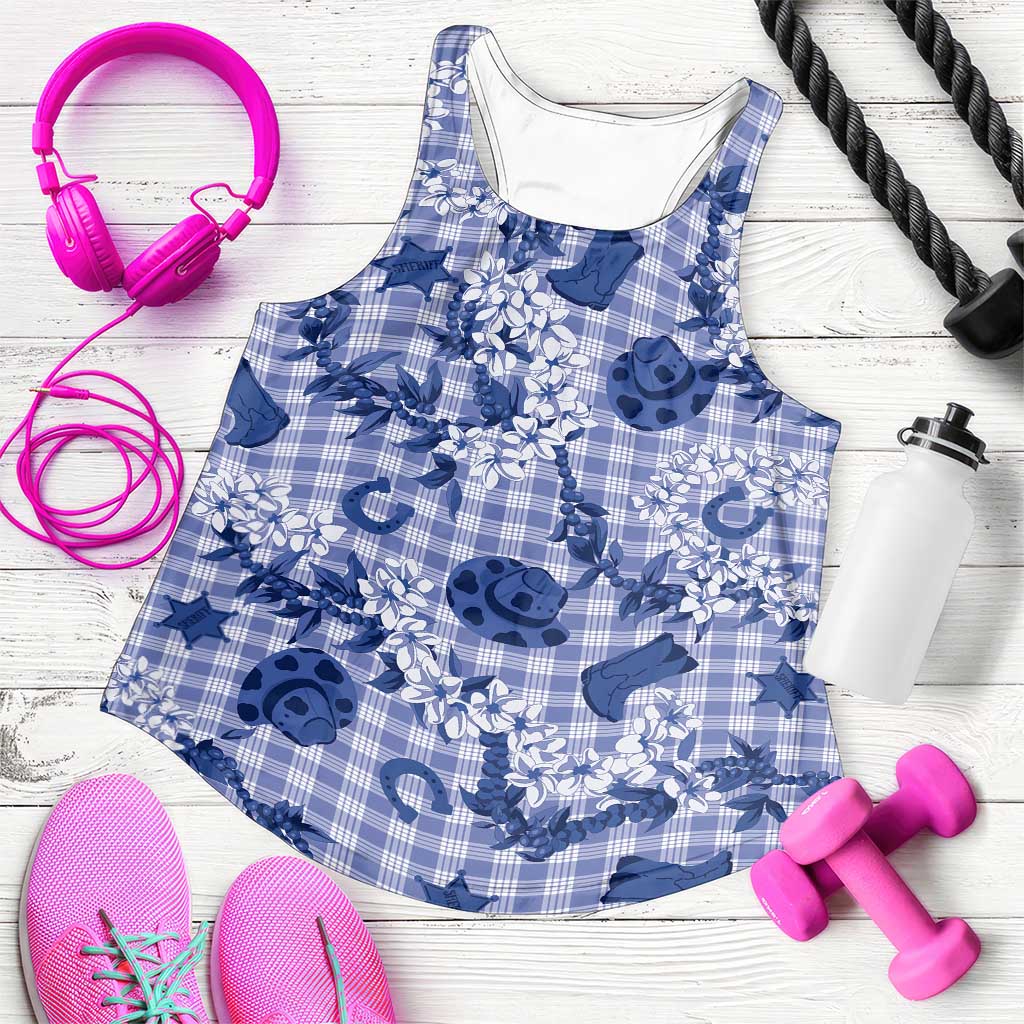 Mokihana Maile Ilima Leis Paniolo Palaka Women Racerback Tank Hawaiian Polu Spirit LT9 Blue - Polynesian Pride