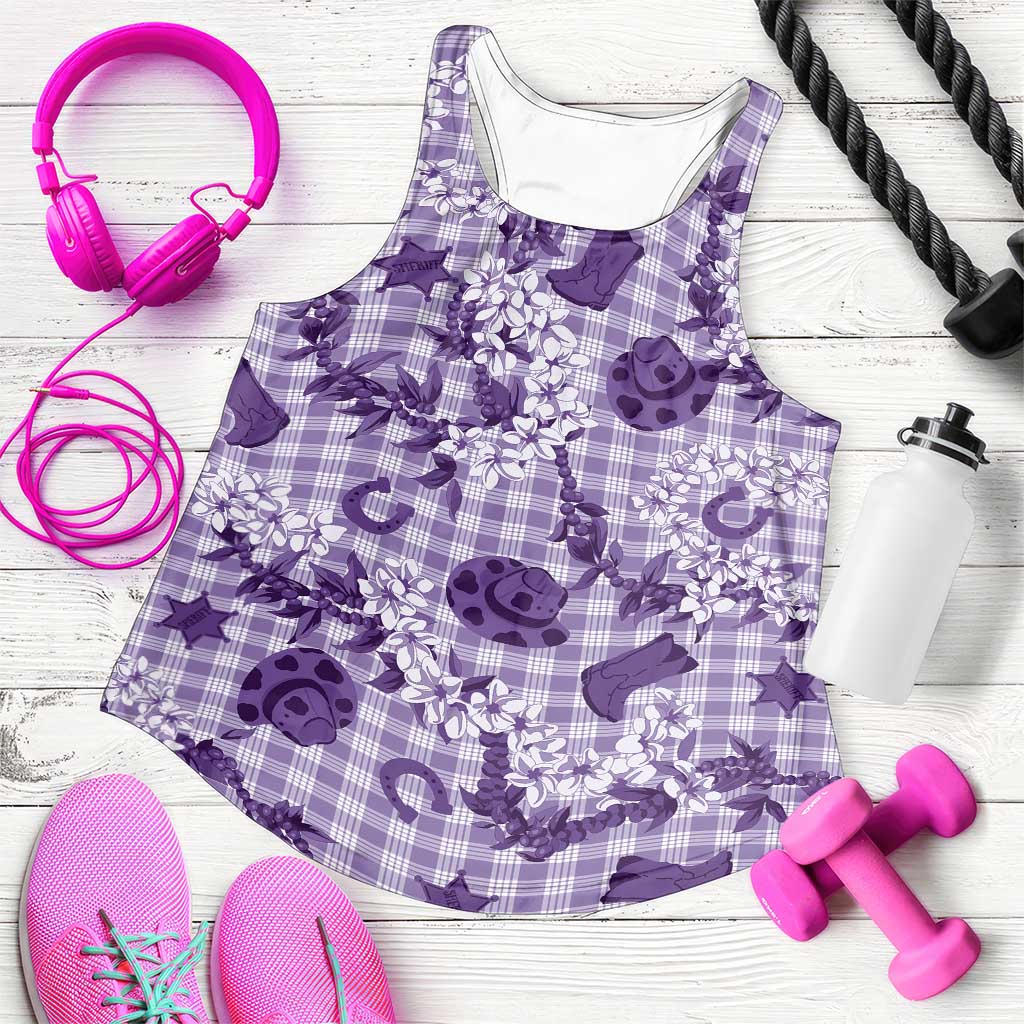 Mokihana Maile Ilima Leis Paniolo Palaka Women Racerback Tank Hawaiian Poni Spirit LT9 Purple - Polynesian Pride