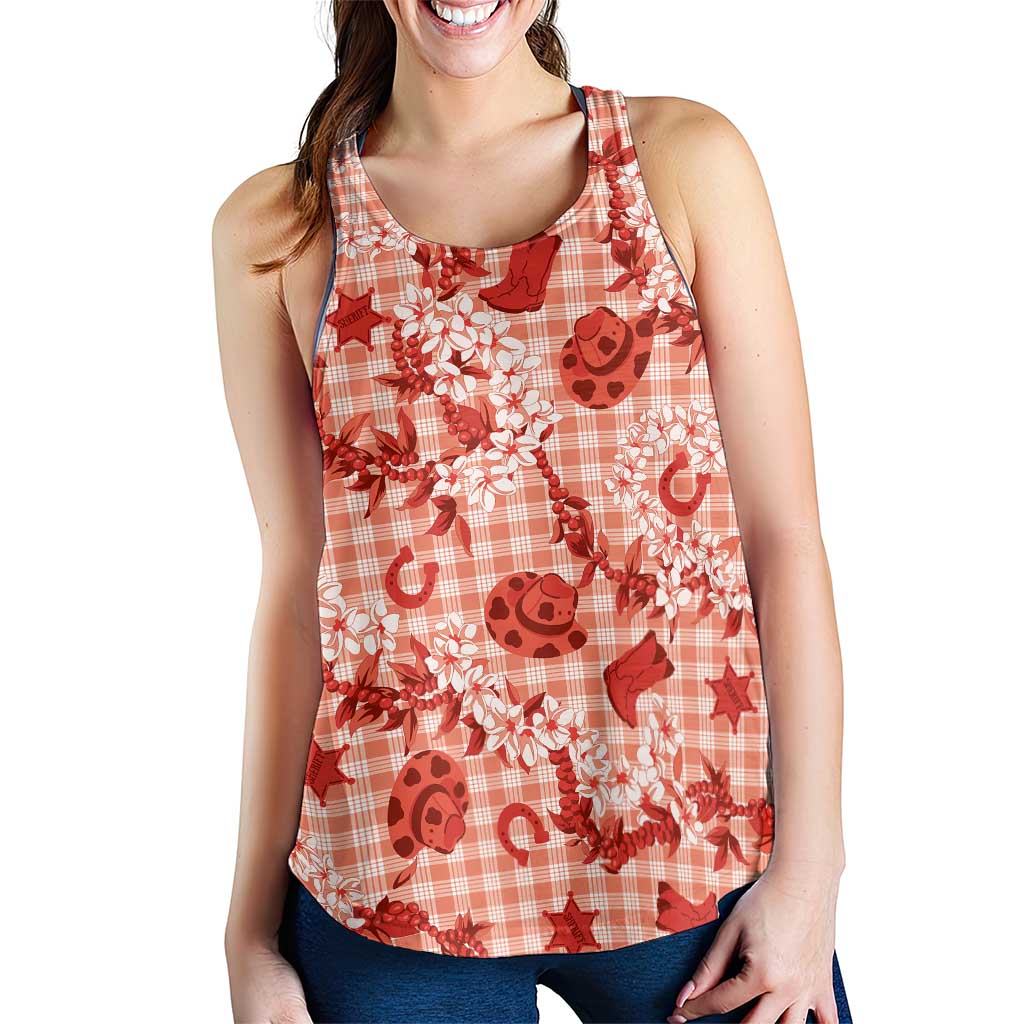 Mokihana Maile Ilima Leis Paniolo Palaka Women Racerback Tank Hawaiian Ulaula Spirit LT9 - Polynesian Pride