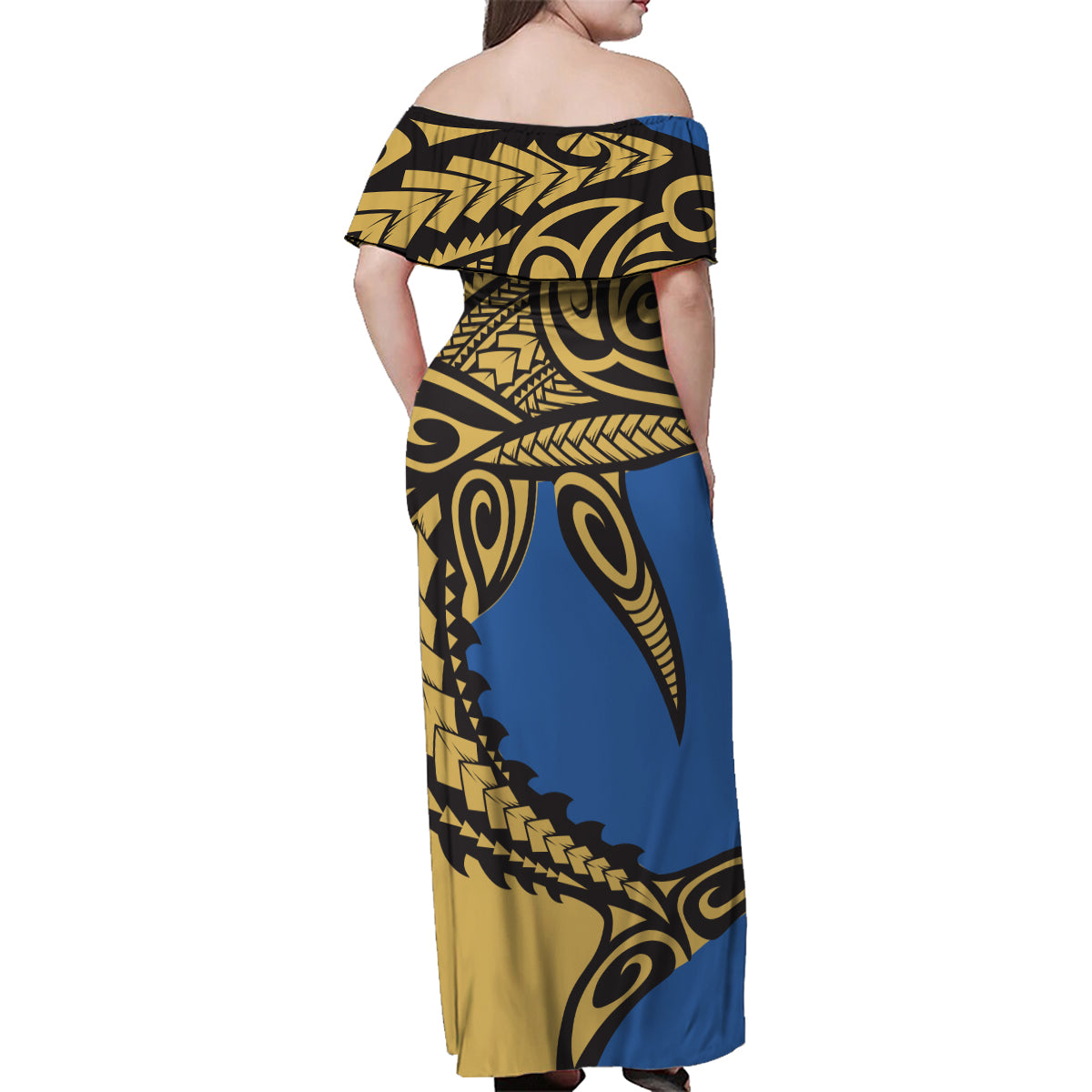 Polynesian Family Matching Outfit Samoan Shark Polynesian Tribal Off Shoulder Long Sleeve Dress And Shirt Family Set - Polynesian Pride
