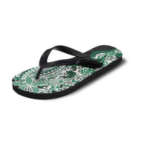 Monstera Plumeria Flowers Green Flip Flops Polynesian Pattern