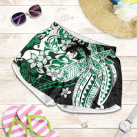 Monstera Plumeria Flowers Green Shorts for Women Polynesian Pattern LT01 Green - Polynesian Pride