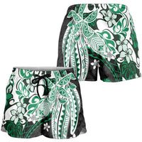 Monstera Plumeria Flowers Green Shorts for Women Polynesian Pattern LT01 - Polynesian Pride