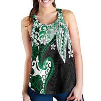 Monstera Plumeria Flowers Green Women Racerback Tank Polynesian Pattern