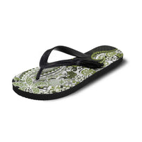 Monstera Plumeria Flowers Olive Green Flip Flops Polynesian Pattern