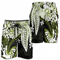 Monstera Plumeria Flowers Olive Green Shorts for Men Polynesian Pattern