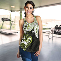 Monstera Plumeria Flowers Olive Green Women Racerback Tank Polynesian Pattern LT01 - Polynesian Pride