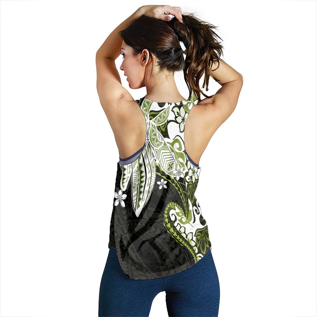 Monstera Plumeria Flowers Olive Green Women Racerback Tank Polynesian Pattern LT01 - Polynesian Pride