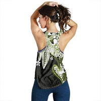 Monstera Plumeria Flowers Olive Green Women Racerback Tank Polynesian Pattern LT01 - Polynesian Pride