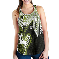 Monstera Plumeria Flowers Olive Green Women Racerback Tank Polynesian Pattern LT01 - Polynesian Pride