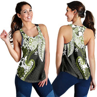Monstera Plumeria Flowers Olive Green Women Racerback Tank Polynesian Pattern LT01 - Polynesian Pride