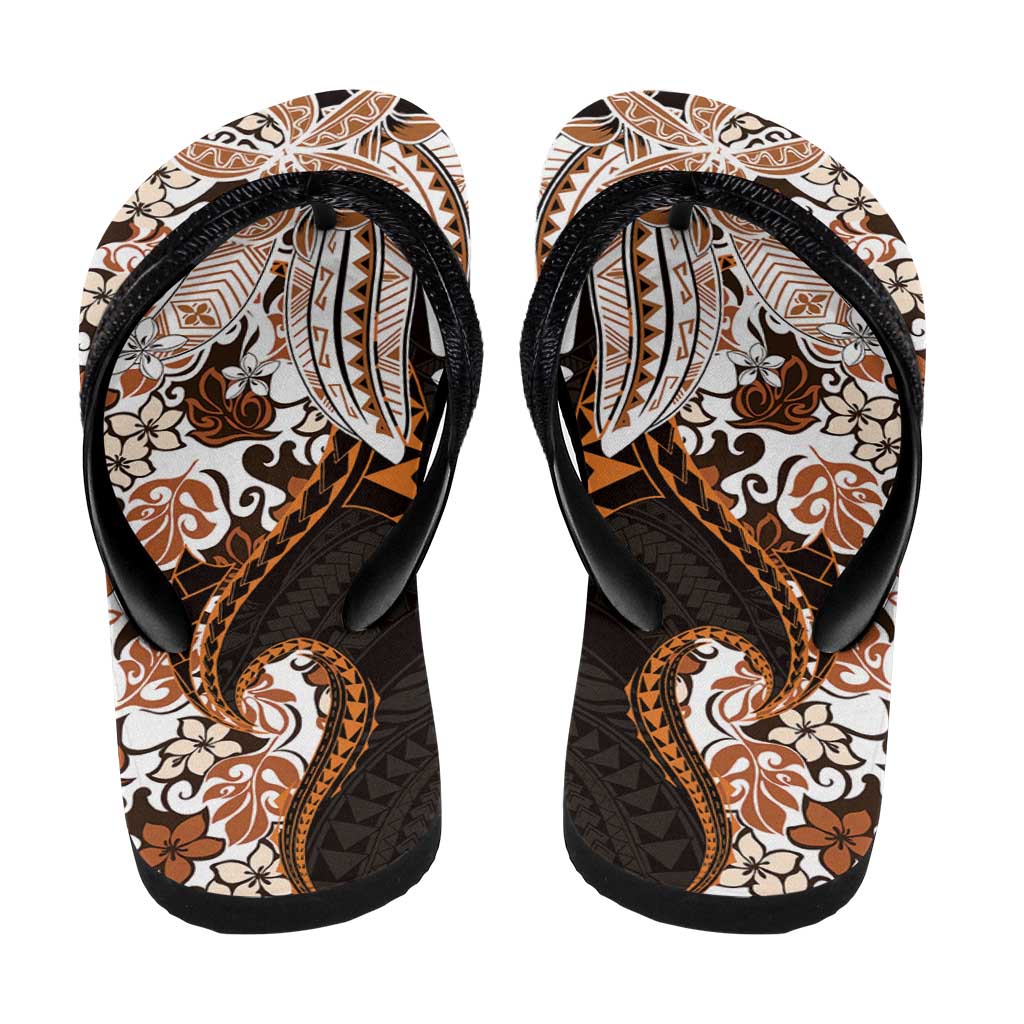 Monstera Plumeria Flowers Orange Flip Flops Polynesian Pattern
