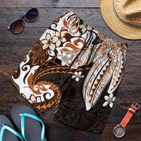 Monstera Plumeria Flowers Orange Shorts for Men Polynesian Pattern