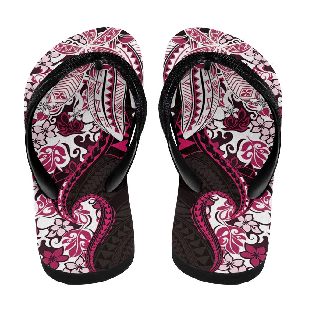 Monstera Plumeria Flowers Pink Flip Flops Polynesian Pattern