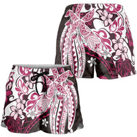 Monstera Plumeria Flowers Pink Shorts for Women Polynesian Pattern LT01 - Polynesian Pride