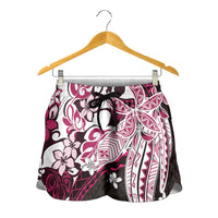Monstera Plumeria Flowers Pink Shorts for Women Polynesian Pattern LT01 - Polynesian Pride