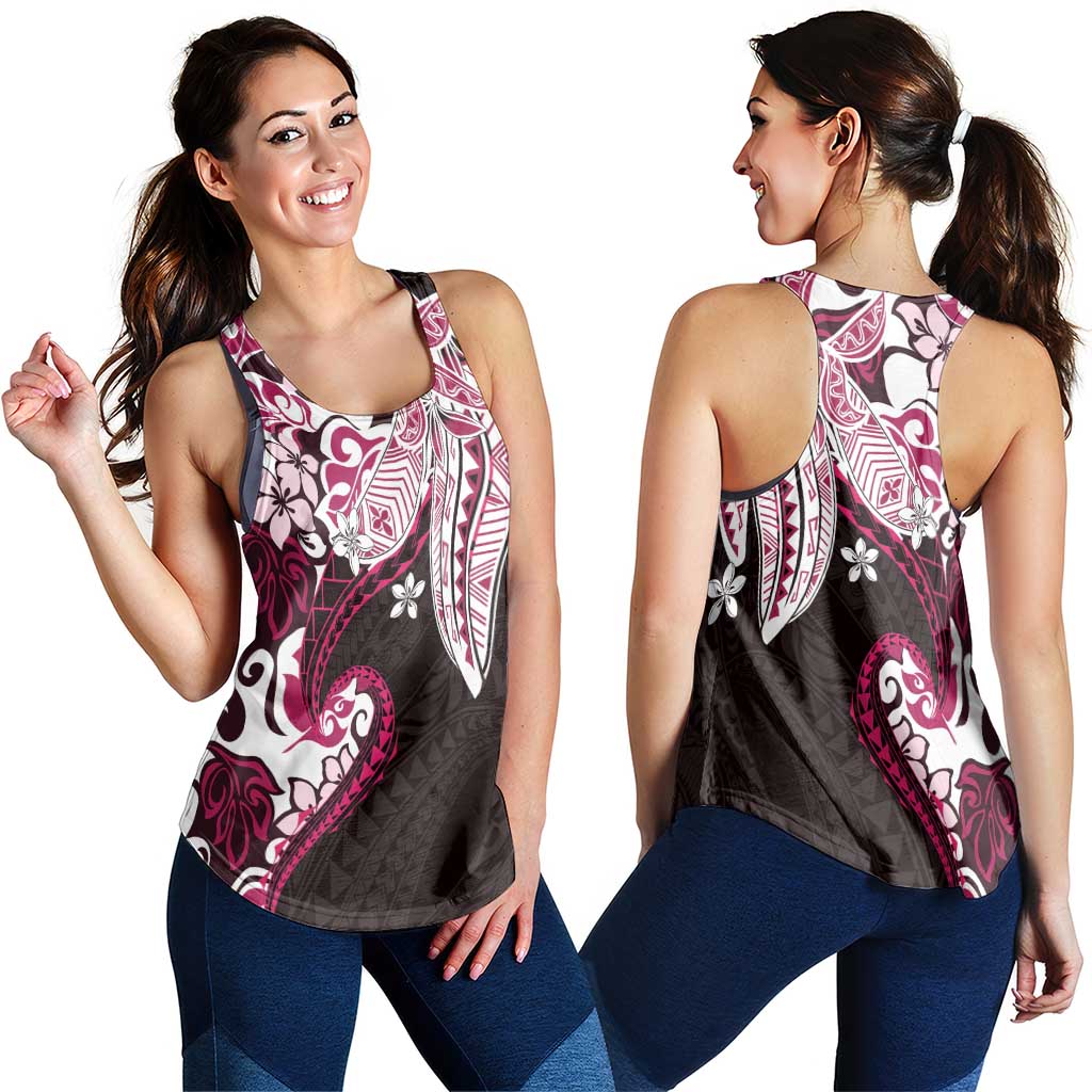 Monstera Plumeria Flowers Pink Women Racerback Tank Polynesian Pattern