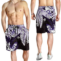 Monstera Plumeria Flowers Purple Shorts for Men Polynesian Pattern