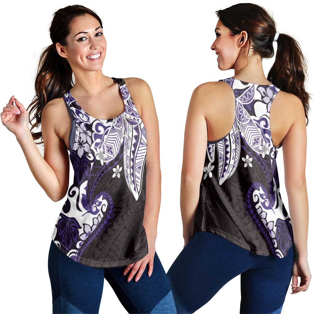 Monstera Plumeria Flowers Purple Women Racerback Tank Polynesian Pattern