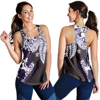 Monstera Plumeria Flowers Purple Women Racerback Tank Polynesian Pattern