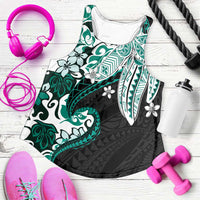 Monstera Plumeria Flowers Teal Women Racerback Tank Polynesian Pattern LT01 Teal - Polynesian Pride