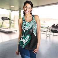Monstera Plumeria Flowers Teal Women Racerback Tank Polynesian Pattern LT01 - Polynesian Pride