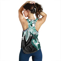 Monstera Plumeria Flowers Teal Women Racerback Tank Polynesian Pattern LT01 - Polynesian Pride