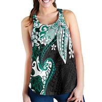 Monstera Plumeria Flowers Teal Women Racerback Tank Polynesian Pattern LT01 - Polynesian Pride