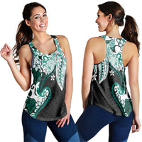 Monstera Plumeria Flowers Teal Women Racerback Tank Polynesian Pattern LT01 - Polynesian Pride