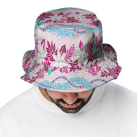 Monstera Tiare Plumeria Lei Pattern Bucket Hat Pink Version LT01 - Polynesian Pride