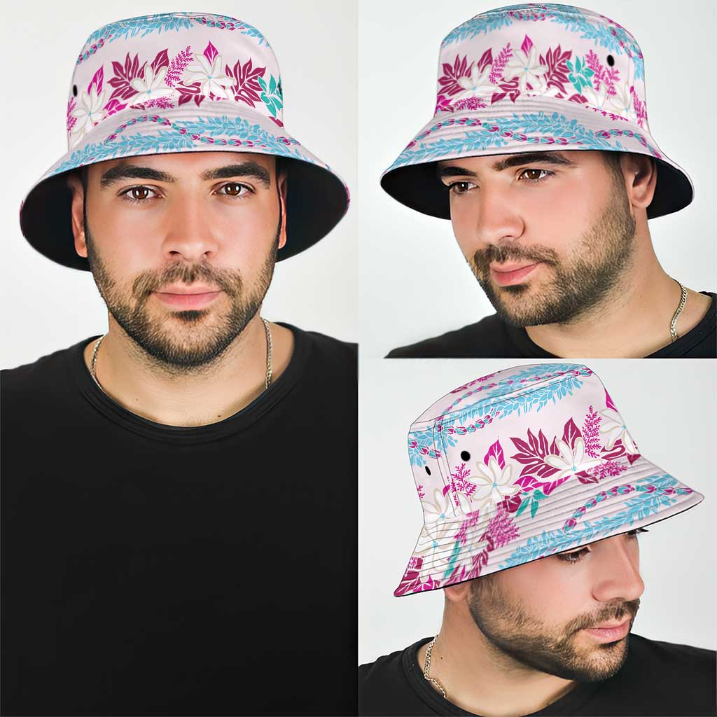 Monstera Tiare Plumeria Lei Pattern Bucket Hat Pink Version LT01 - Polynesian Pride