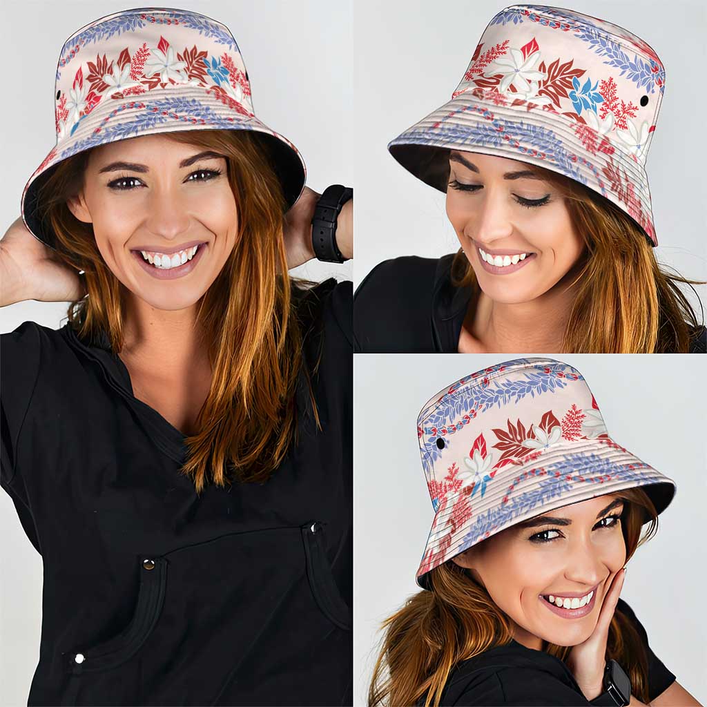 Monstera Tiare Plumeria Lei Pattern Bucket Hat Red Version LT01 - Polynesian Pride
