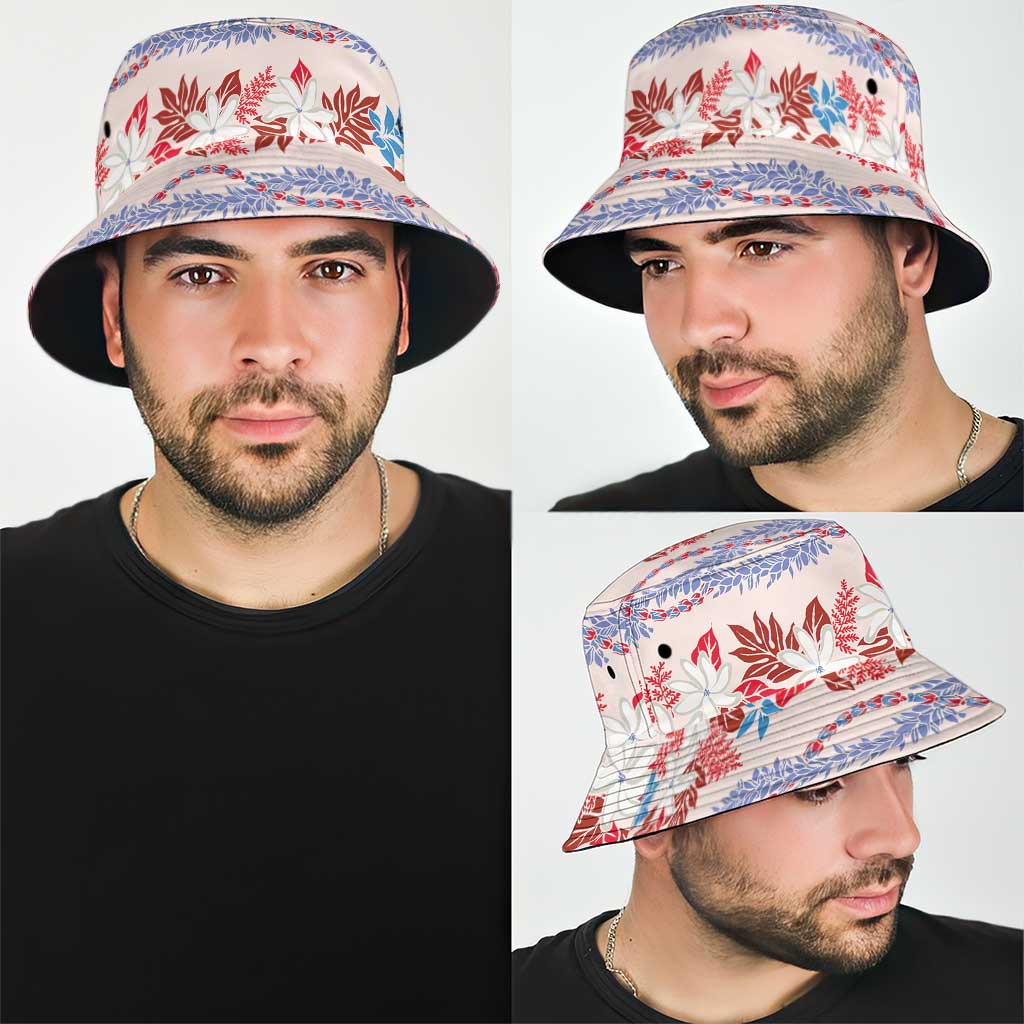 Monstera Tiare Plumeria Lei Pattern Bucket Hat Red Version LT01 - Polynesian Pride