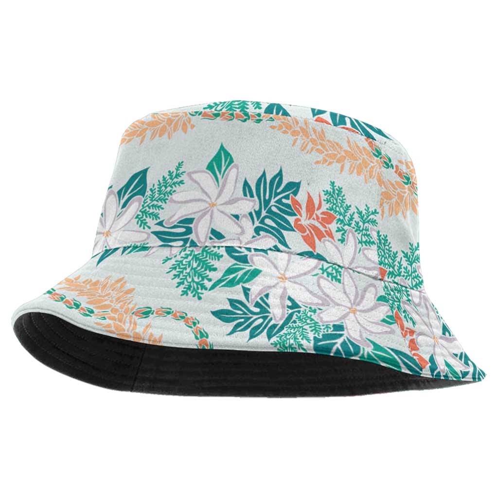 Monstera Tiare Plumeria Lei Pattern Bucket Hat Teal Version LT01 One Size Teal - Polynesian Pride