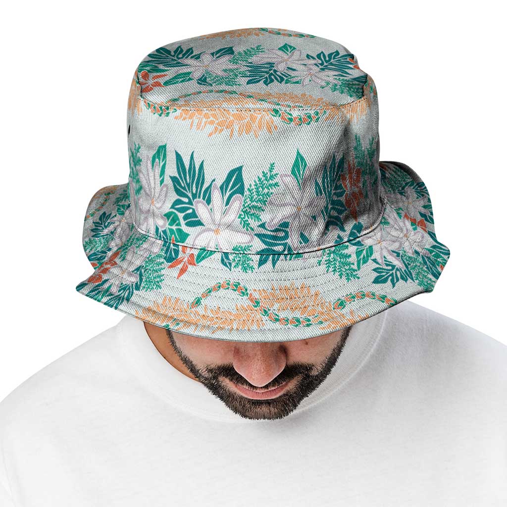 Monstera Tiare Plumeria Lei Pattern Bucket Hat Teal Version LT01 - Polynesian Pride