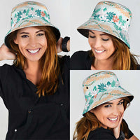 Monstera Tiare Plumeria Lei Pattern Bucket Hat Teal Version LT01 - Polynesian Pride