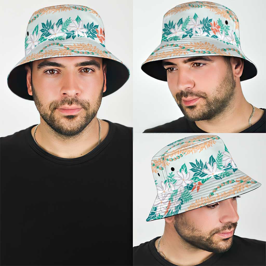 Monstera Tiare Plumeria Lei Pattern Bucket Hat Teal Version LT01 - Polynesian Pride