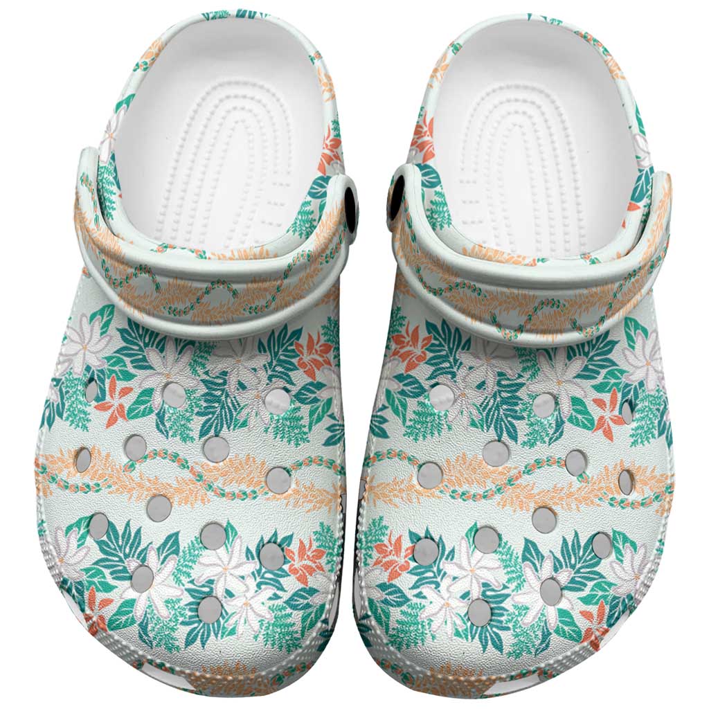 Monstera Tiare Plumeria Lei Pattern Clogs Shoes Teal Version LT01 Teal - Polynesian Pride