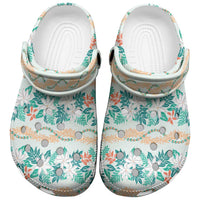 Monstera Tiare Plumeria Lei Pattern Clogs Shoes Teal Version LT01 Teal - Polynesian Pride