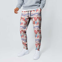 Monstera Tiare Plumeria Lei Pattern Jogger Pants Red Version LT01 - Polynesian Pride