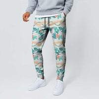Monstera Tiare Plumeria Lei Pattern Jogger Pants Teal Version LT01 - Polynesian Pride