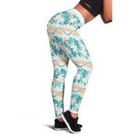 Monstera Tiare Plumeria Lei Pattern Leggings Teal Version LT01 - Polynesian Pride