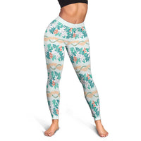 Monstera Tiare Plumeria Lei Pattern Leggings Teal Version LT01 - Polynesian Pride