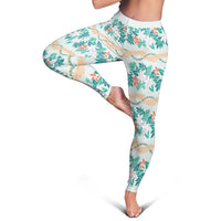 Monstera Tiare Plumeria Lei Pattern Leggings Teal Version LT01 - Polynesian Pride